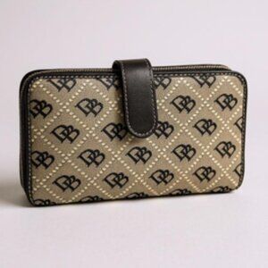 Dooney & Bourke Monogram Logo Canvas Wallet – Black Trim, Snap Closure